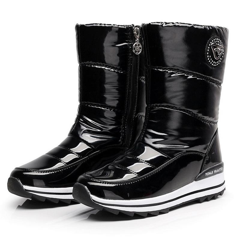 Женские ботинки Утолщенные зимние сапоги с высокими трубками Плюс плюшевые теплые ботинки Женская хлопчатобумажная обувь Ботинки средней длины Зимние женские ботинки Водонепроницаемая обувь