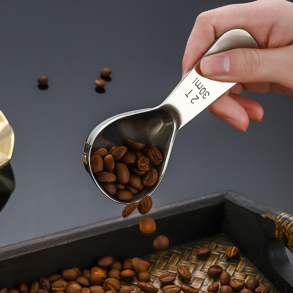 2Pcs Stainless Steel Coffee Bean Measuring Spoon Powder Scoop with Graduated Scale 30ml 15ml Baking Tools