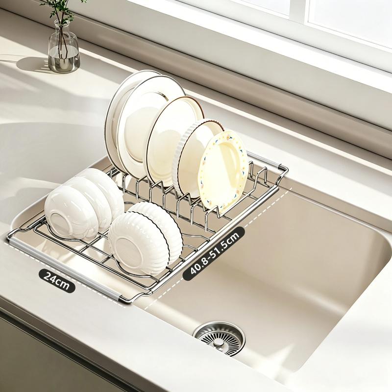 Stainless Steel Expandable Over Sink Dish Drying Rack Rustproof For Kitchen Dish Fruit Vegetable Draining