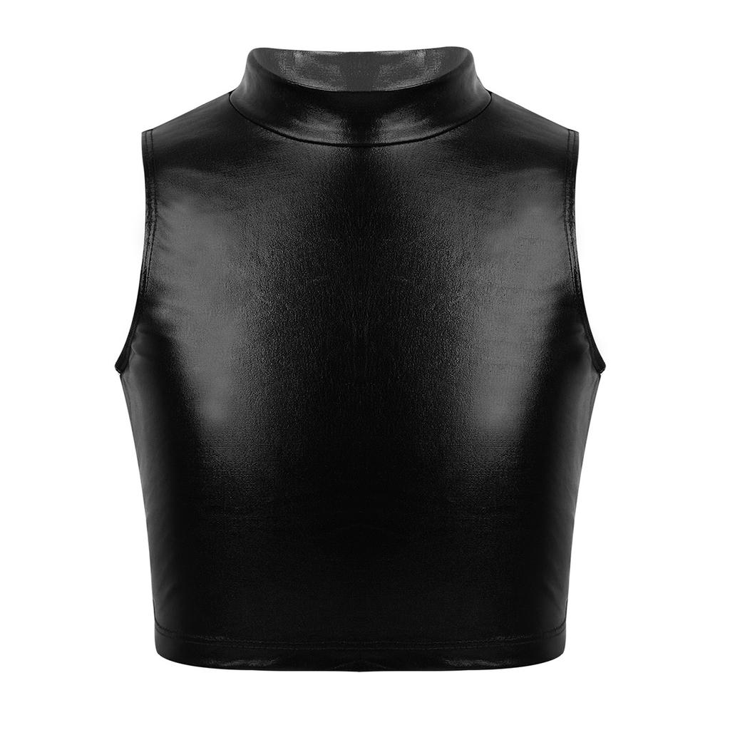 Детские укороченные топы на бретелях без рукавов цвета металлик для девочек для балета, танцев, выступлений на сцене, тренировок