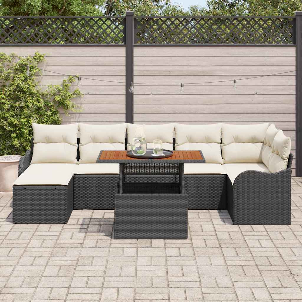 Garden Sofa Set with Cushions and Storage 8 pcs Black and Cream