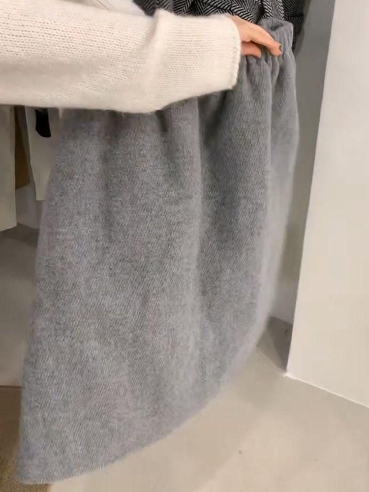 2025 Осень/Зима Шерстяная Юбка с Завышенной Талией на Кулиске: Универсальный эластичный, мягкий, стройнящий, повседневный короткий стиль.
