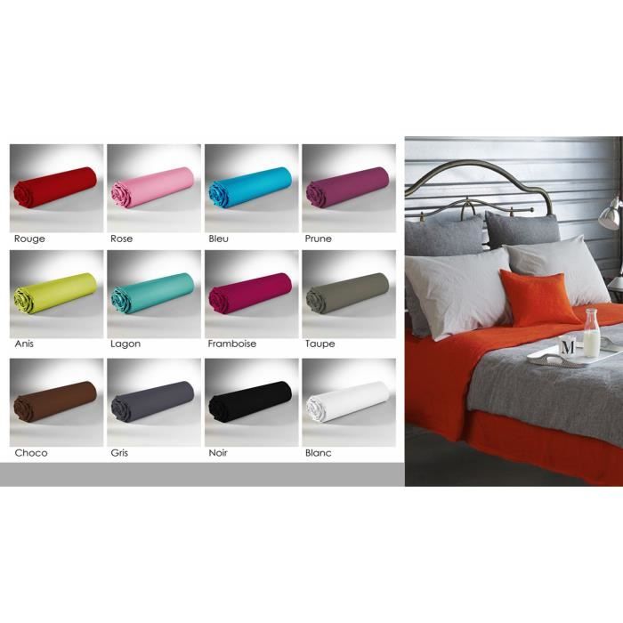 Drap Housse - Rouge - 180x200 cm - 100% Coton - Lavable en machine - 2 Personnes