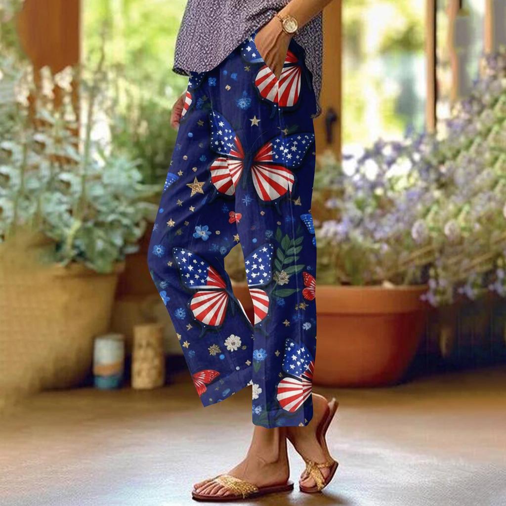 Женские повседневные модные принтованные прямые брюки с карманами