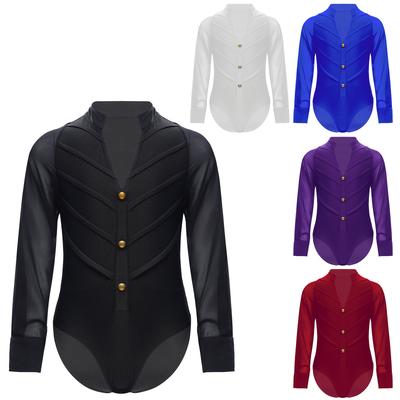 Боди для латинских танцев для мальчиков с длинным рукавом и воротником-стойкой, купальник для бальных вечеринок, соревнований, выступлений на сцене