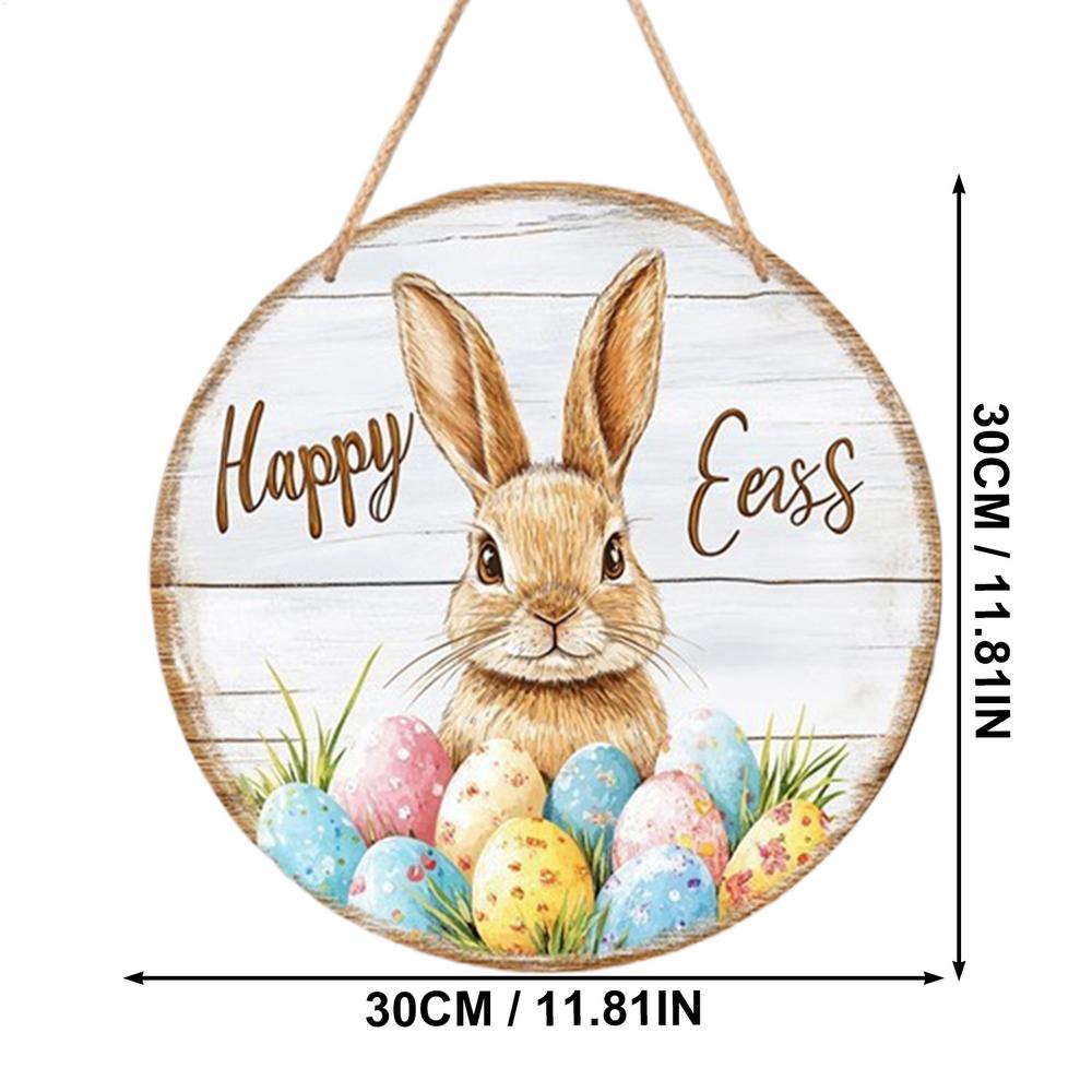 Hanging Bunny Easter Decor Sign Cartoon Easter Colorful Eggs Bunny Welcome Sign Spring Easter Party Indoor Outdoor Home Decor