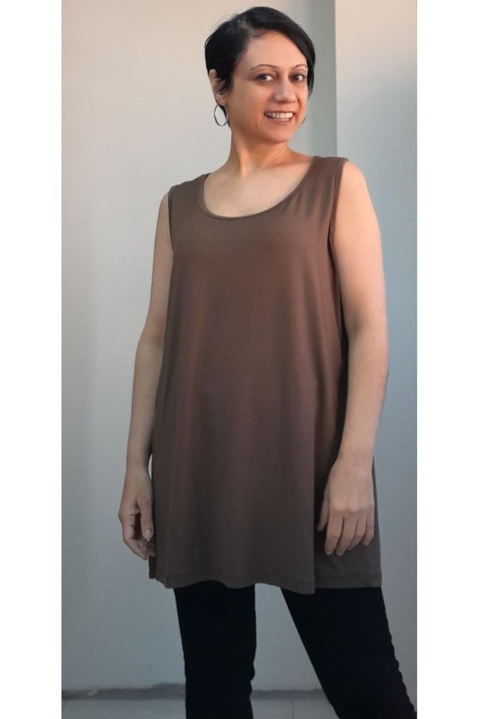 Women's Style Big Size T-Shirt Light Brown Thick Strap Combed Cotton Viscose T-Shirt