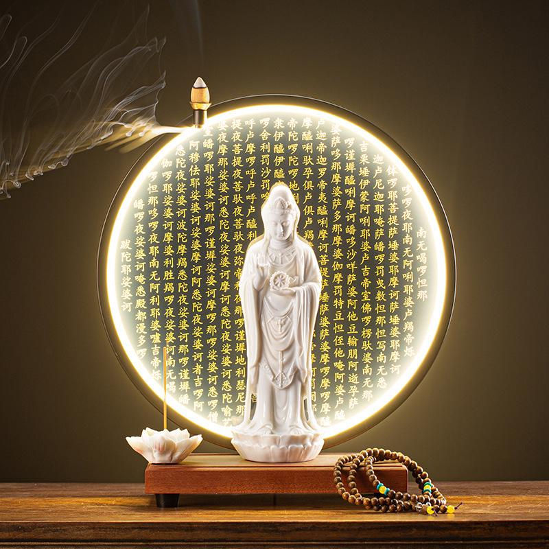 Guanyin Bodhisattva Buddha Statues Ceramic statues Lamp Circle For Living Room Incense Porch Home Decor Custom Feng Shui Statue