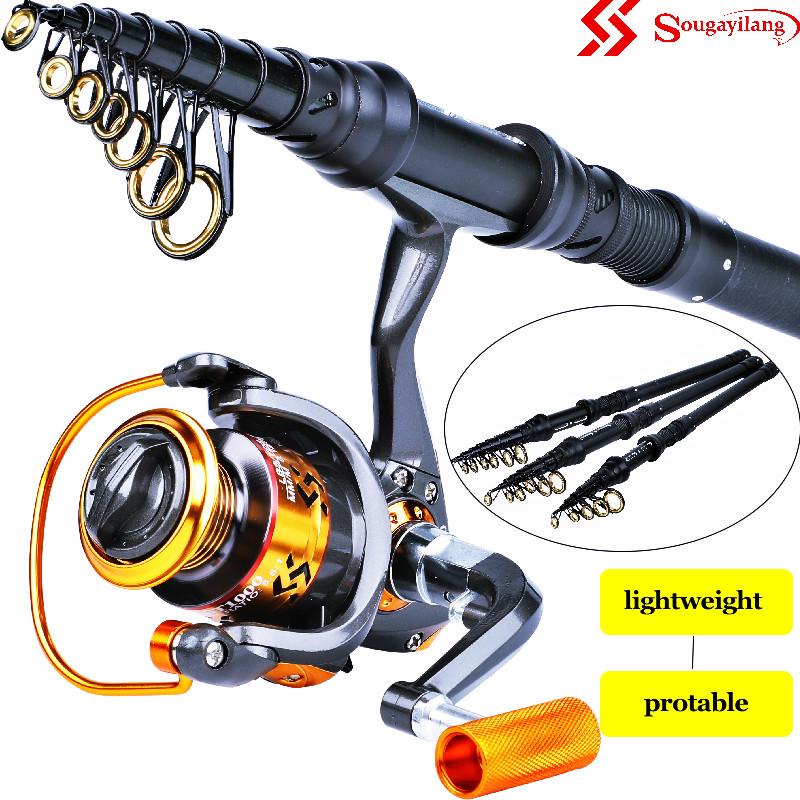 SOUGAYILANG Carbon Fiber Rod Telescopic Fishing Rod M Power Spinning Reel Fishing Tackle Fishing Set
