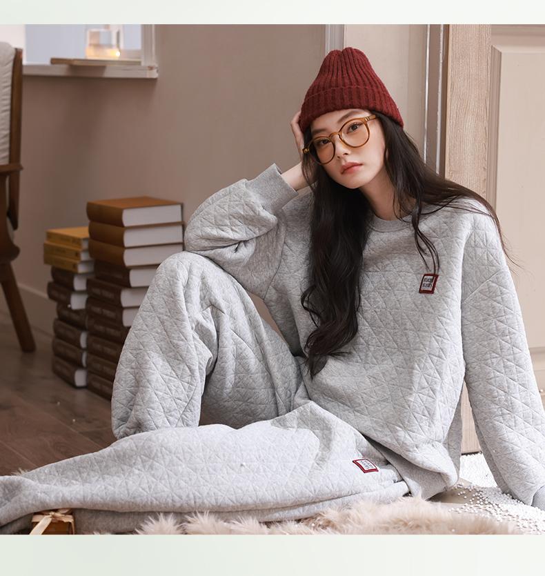 Xuan Liang Women's Winter Thick Cotton Long Sleeve Air Cotton Interlayer Home Clothes Set
