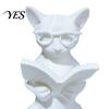 Декор для чтения книги "Кот" 3D-печатная статуэтка, Фигурка с очками, Художественное украшение, Современная декоративная скульптура животного для дома и офиса, Черный