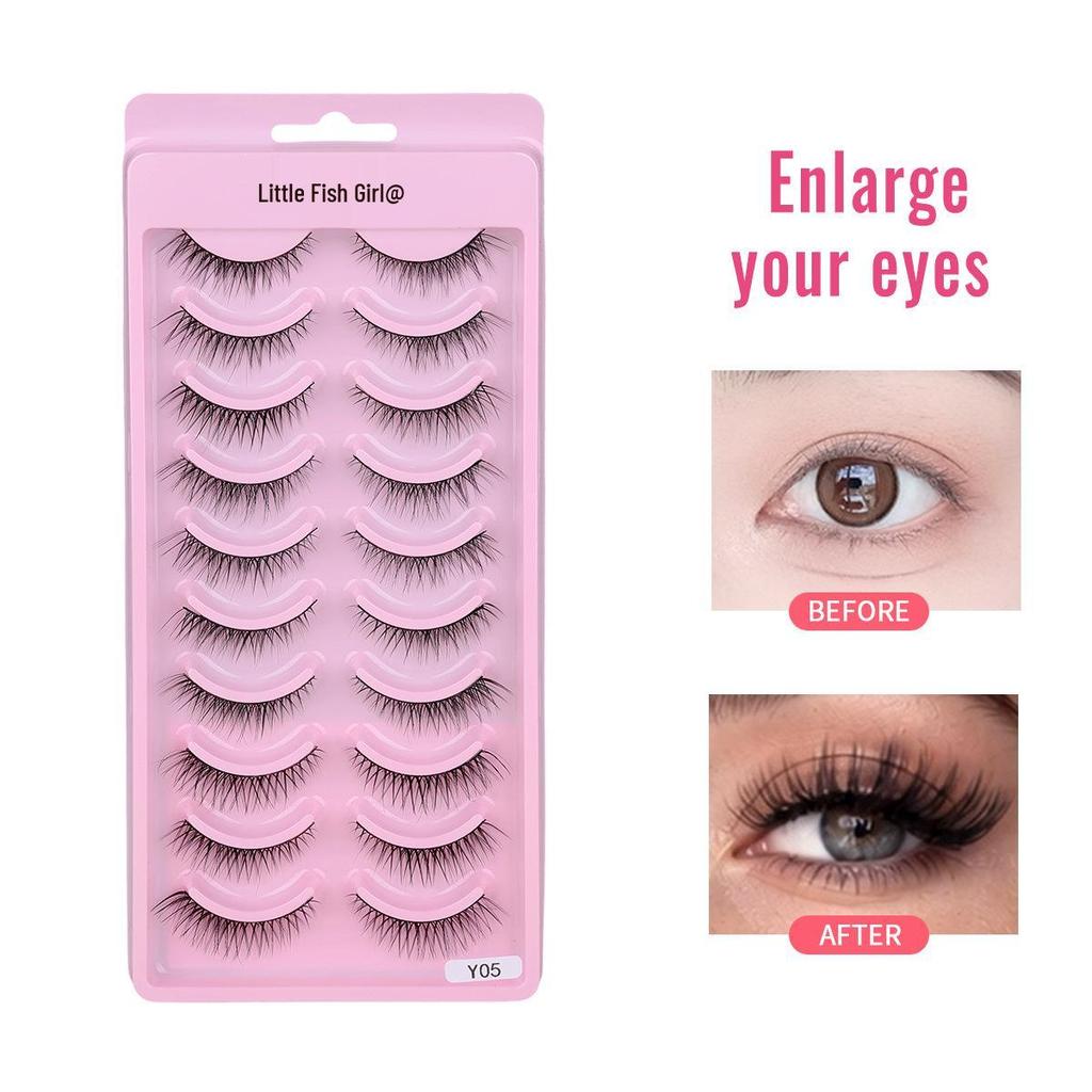 10 Pairs Black Pointed Tip False Eyelashes, Hard Stem, Korean Style Double Eyelid Support