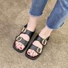 2024 Новые летние женские сандалии с квадратным носком и пряжкой, модные туфли с открытым носком для вечеринок, повседневная женская обувь, повседневная обувь на плоской подошве