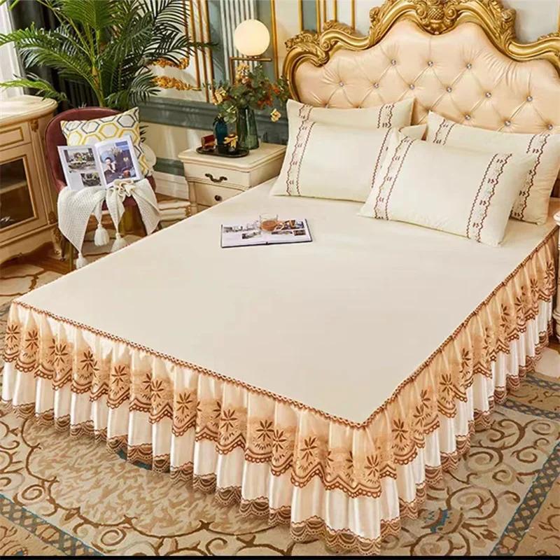 Кружевное Покрывало на Кровать Принцессы Юбка для Кровати Пылезащитная Декоративная 1,5 1,8 2 м Чехол для Матраса Противоскользящий Защитный Широкая Окантовка