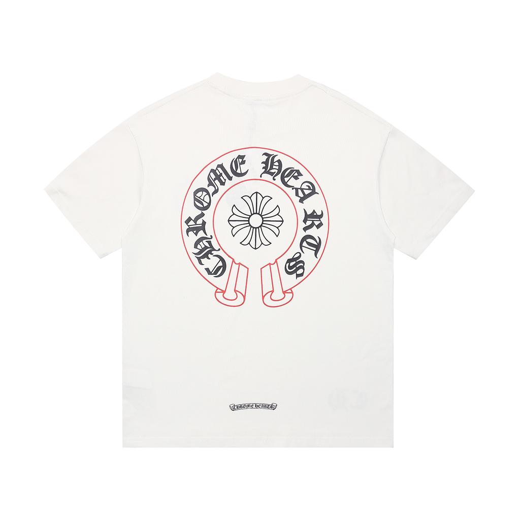 1803 CHROME HEARTS Летняя Новая Высококачественная Хлопковая Круглый Вырез Свободная Большого Размера Мужская и Женская Футболка Футболка для Пары