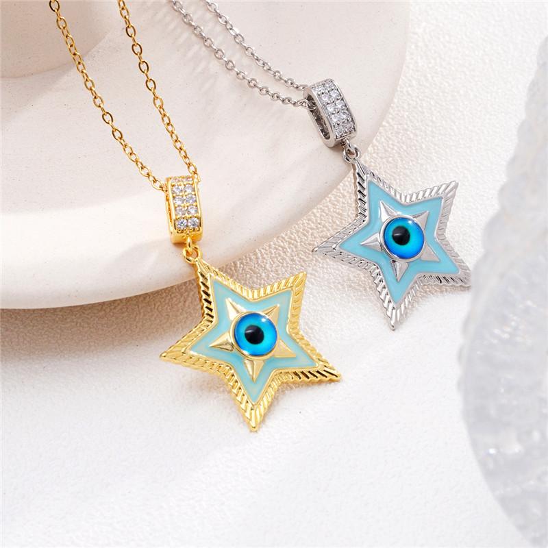 Fashion Hamsa Evil Eye Zircon Pendant Necklace Stainless Steel Chains High Grade Geometric Choker Jewelry Gifts For Women Girls
