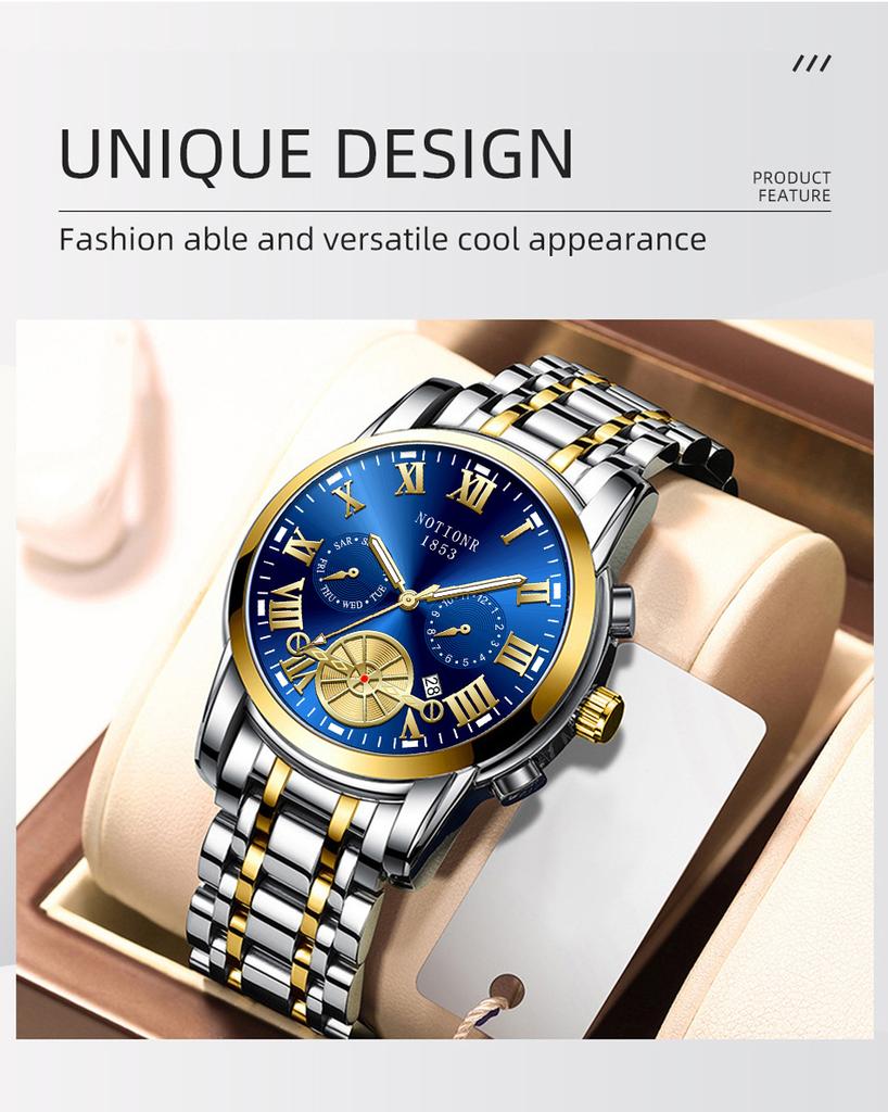 Мужские модные часы с турбийоном Кварцевые часы Модные деловые спортивные мужские часы Часы из нержавеющей стали Мужские часы со стальным браслетом
