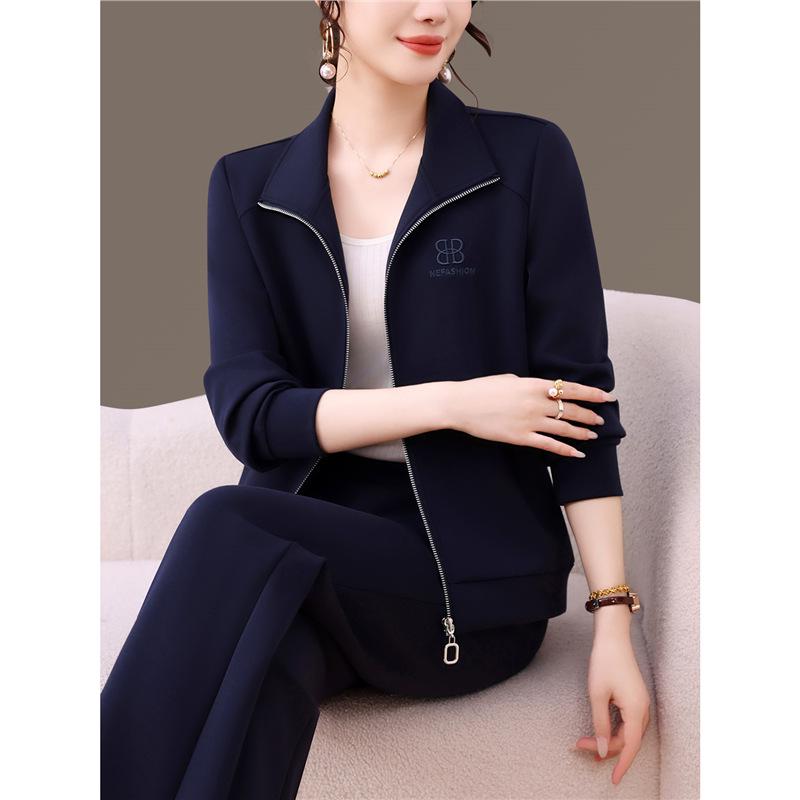 Женский модный костюм-двойка: Куртка с длинным рукавом и брюки широкого кроя для весны и осени