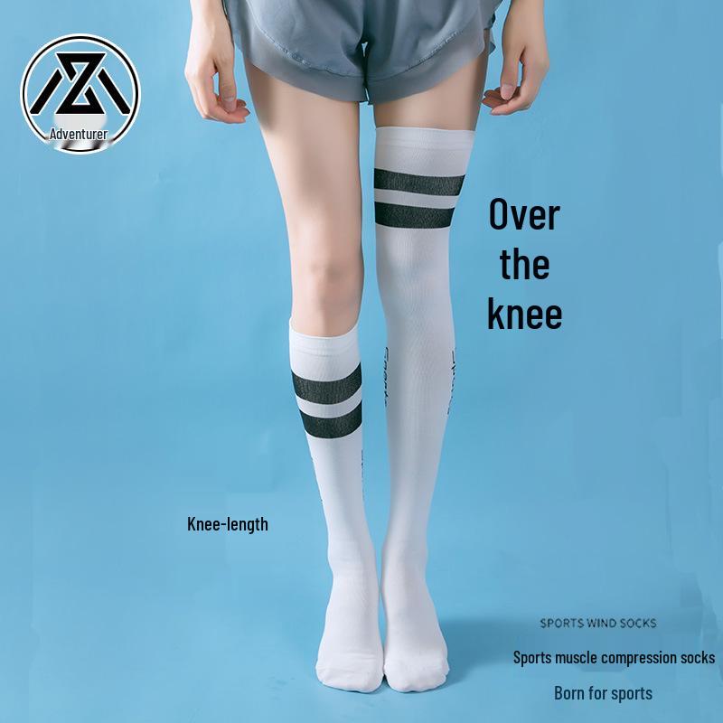 Компрессионные гольфы выше колена для йоги, аэробики и бега - стильный дизайн с двумя полосками