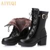 High-heeled Genuine Leather Women Winter Boots Thick Wool Warm Women Marton Boots High-quality