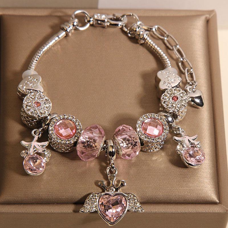 Изысканный браслет из розовых стеклянных бусин в форме сердца: Шикарный, Модный Подарок для Лучших Друзей