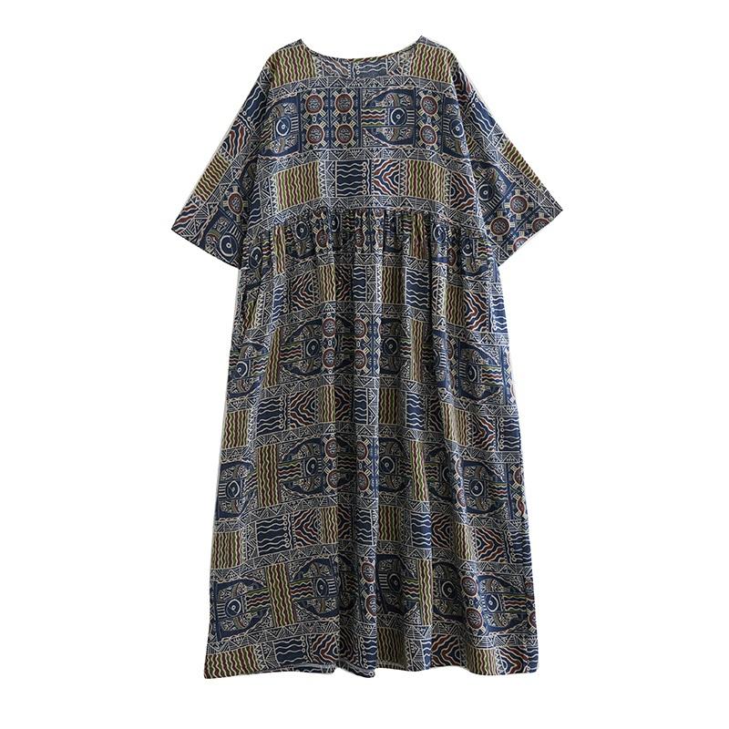 Новое винтажное платье с цветочным принтом больших размеров с коротким рукавом для женщин, повседневное свободное длинное летнее платье