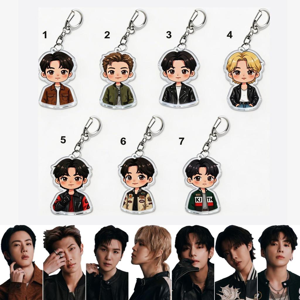 Брелок для ключей в стиле стритвир BTS, Ключница с мультяшной фигуркой Bangtan Boys для повседневной куртки, Мультяшный подвес для сумки K-pop айдола для фанатов ARMY