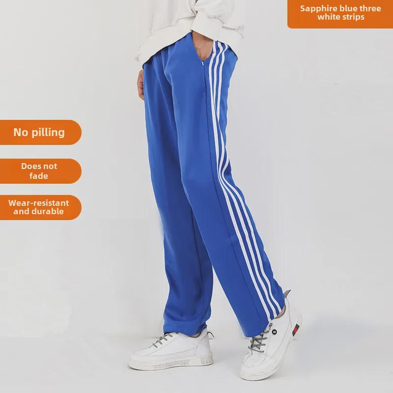 Мужские повседневные спортивные брюки в полоску в гонконгском стиле — весна/осень, свободный крой, модные прямые спортивные брюки в американском стиле