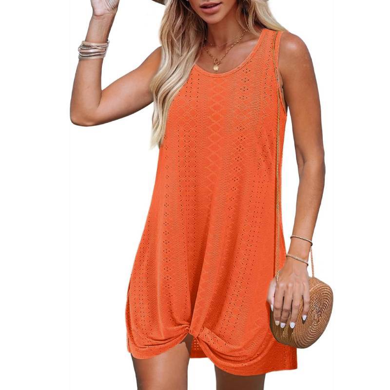 Polyester Splicing Aline Mini Dress With Twist Knot For Summer Beach Vacation Wear