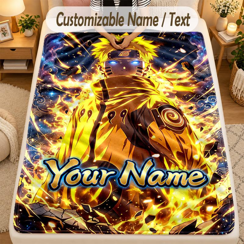 Flannel BlanketNaruto Custom Name Text Personalized Soft Warm Throw Blanket Home Decor Gift