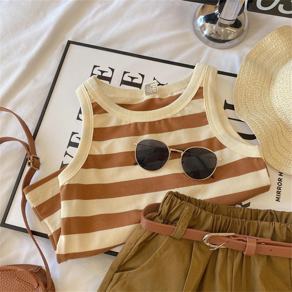 Bear Leader Girls Fashionable and Casual Set Summer Thin Children's Stripe Suspender Tank Top Shorts Two Piece Set Clothes