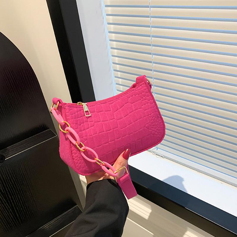 Trendy Lightweight Women Small Square Bag Crocodile Pattern Faux Fur Material Versatile Chain Strap Single Shoulder Bag