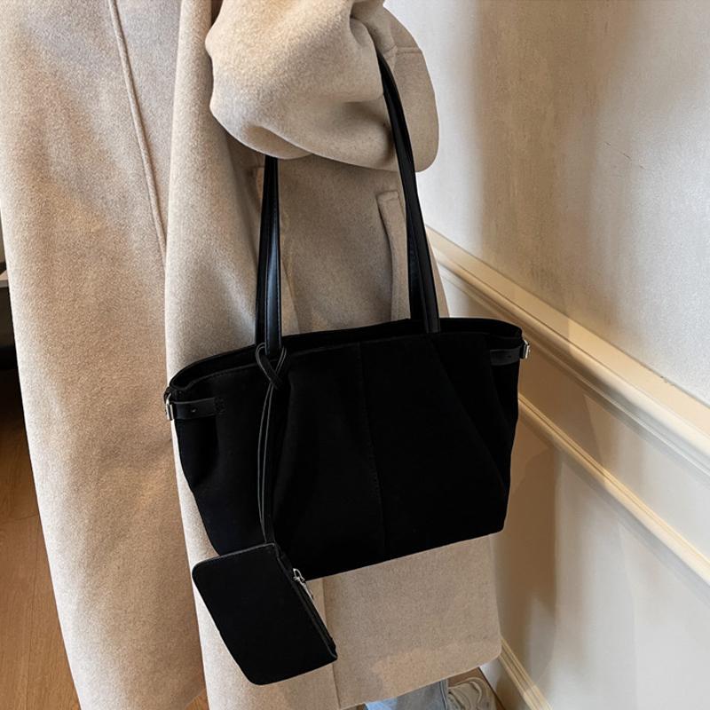 Yogodlns Замшевые сумки через плечо для женщин, вместительные сумки-тоуты, легкая сумка под мышкой, повседневная сумка-шоппер, однотонная дорожная сумка-ведро