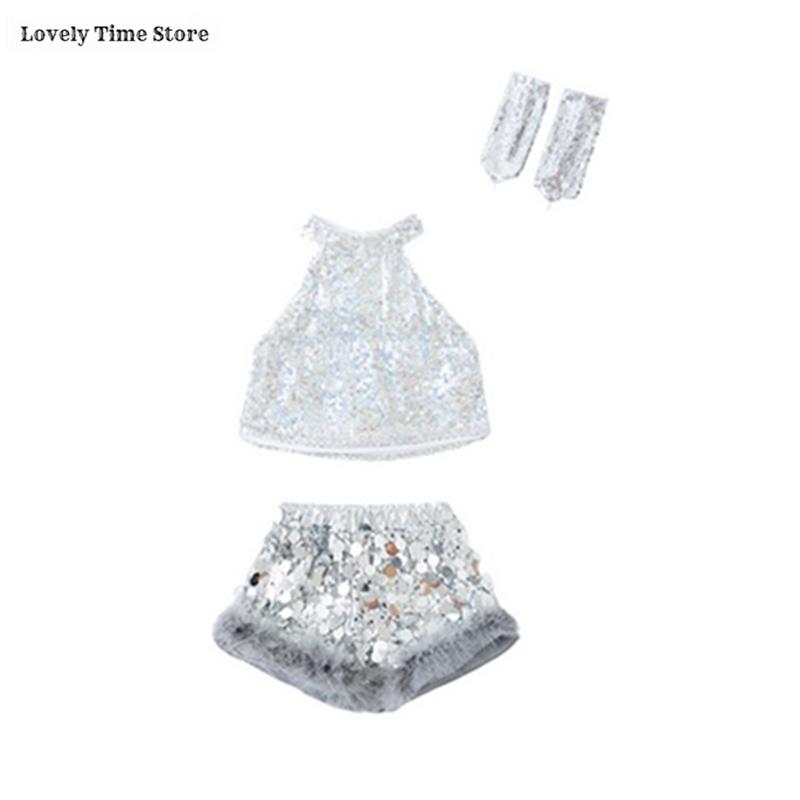 Hip Hop Girls Shiny Silver Crop Top Street Dance Sequin Shorts Kid K-pop Jazz Clothes Set Children Girl Group Streetwear Costume