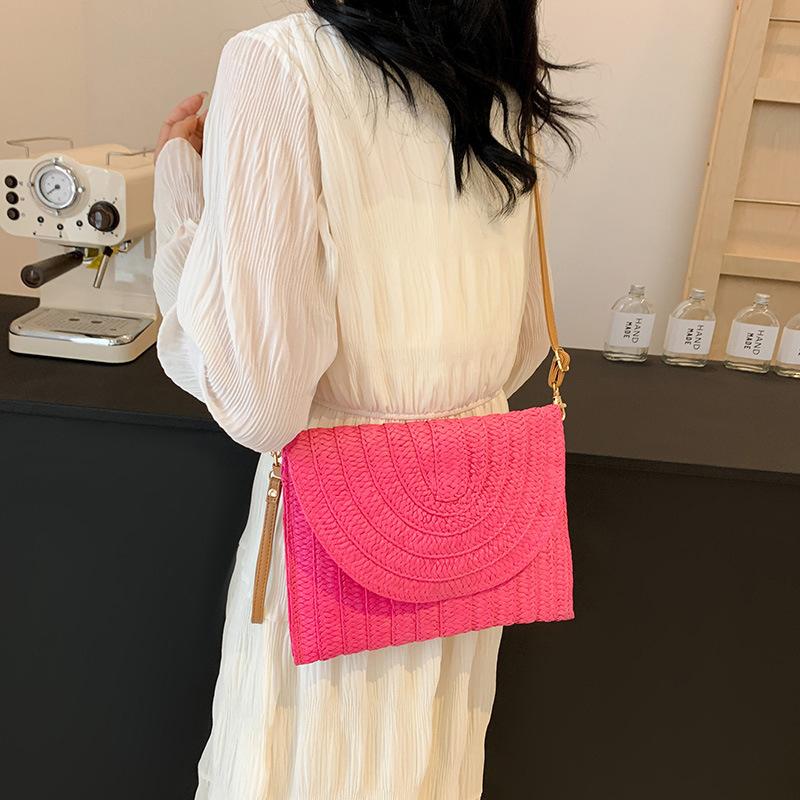 Summer Travel Beach Bag Straw Woven Clutch Bag Fashion Designer Crossbody Shoulder Bag for Women Handbag Ladies Wrist Wicker Bag