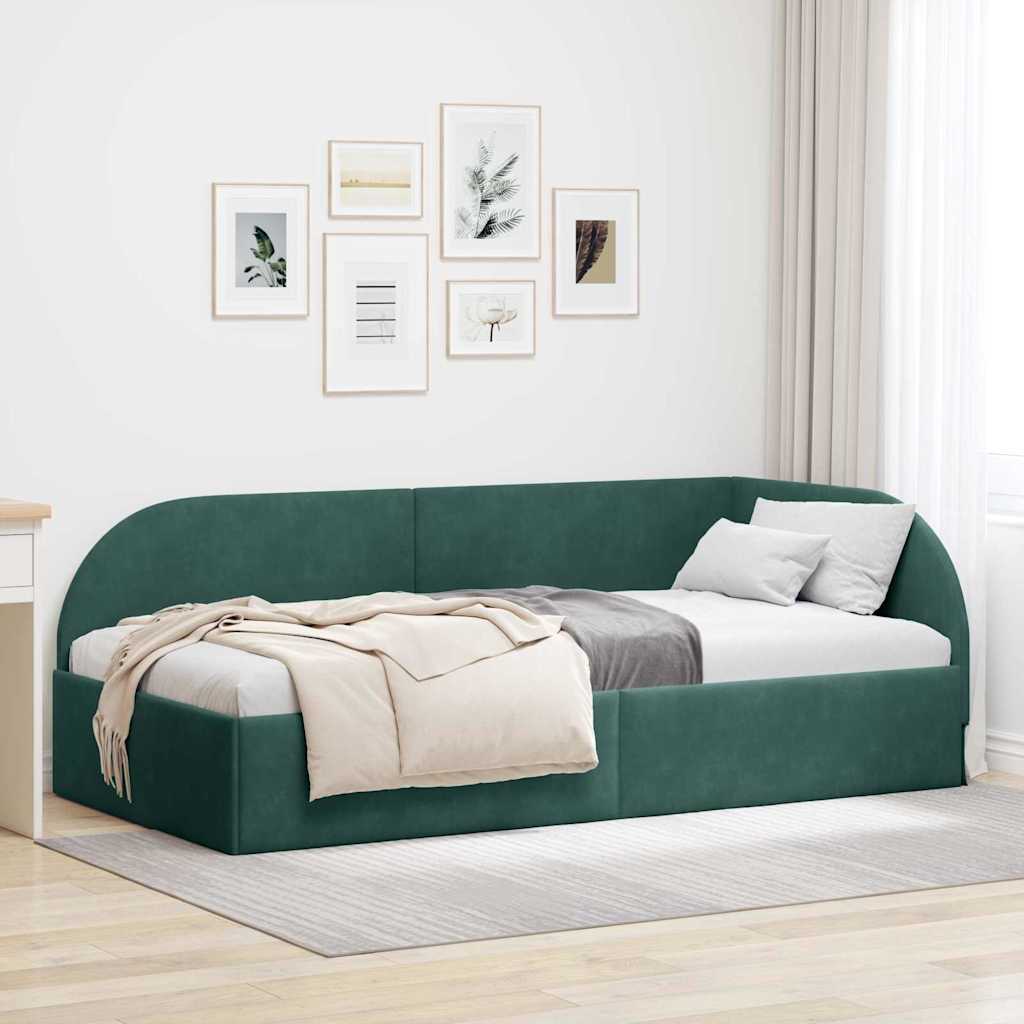 Corner Bed Frame with Headboard Dark Green 90 cm x 200 cm Velvet