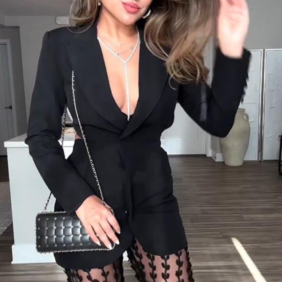 Женский пиджак с лацканами, длинный рукав, пуговицы, пиджак с открытой спиной