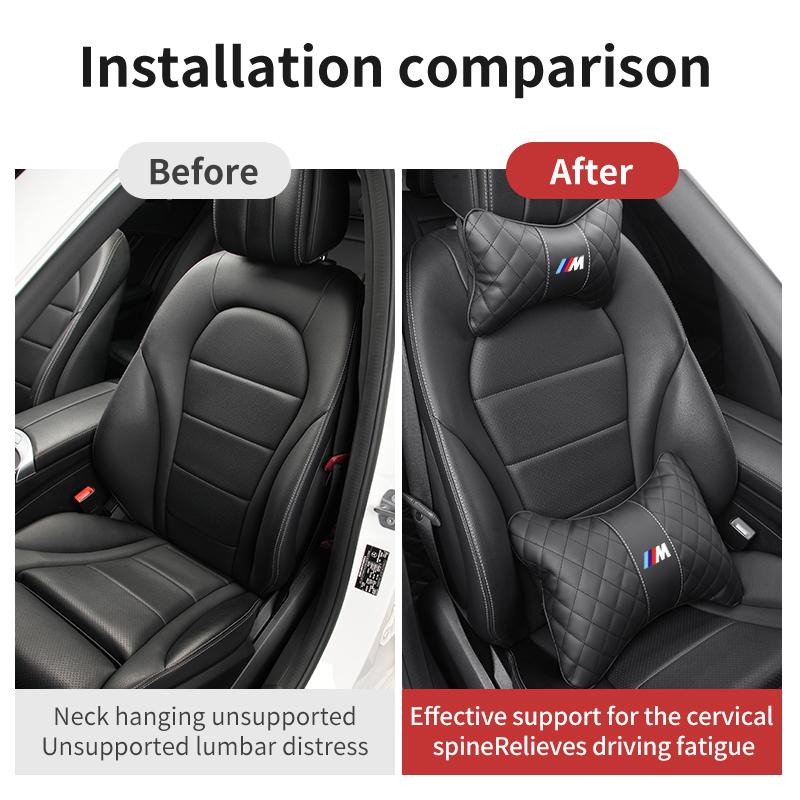 WCHT7 For BMW Leather Car Headrest Lumbar Support Neck Pillow Waist Cushion Auto Accessories E30 E34 E36 E39 E46 E52 E53 E60 E61 E62