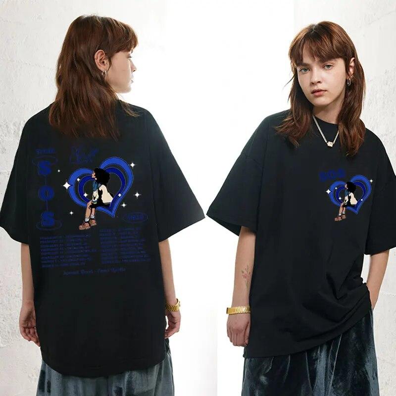 Футболки с принтом Singer SZA SOS Tour, женские винтажные повседневные футболки из чистого хлопка унисекс, летняя уличная модная футболка большого размера