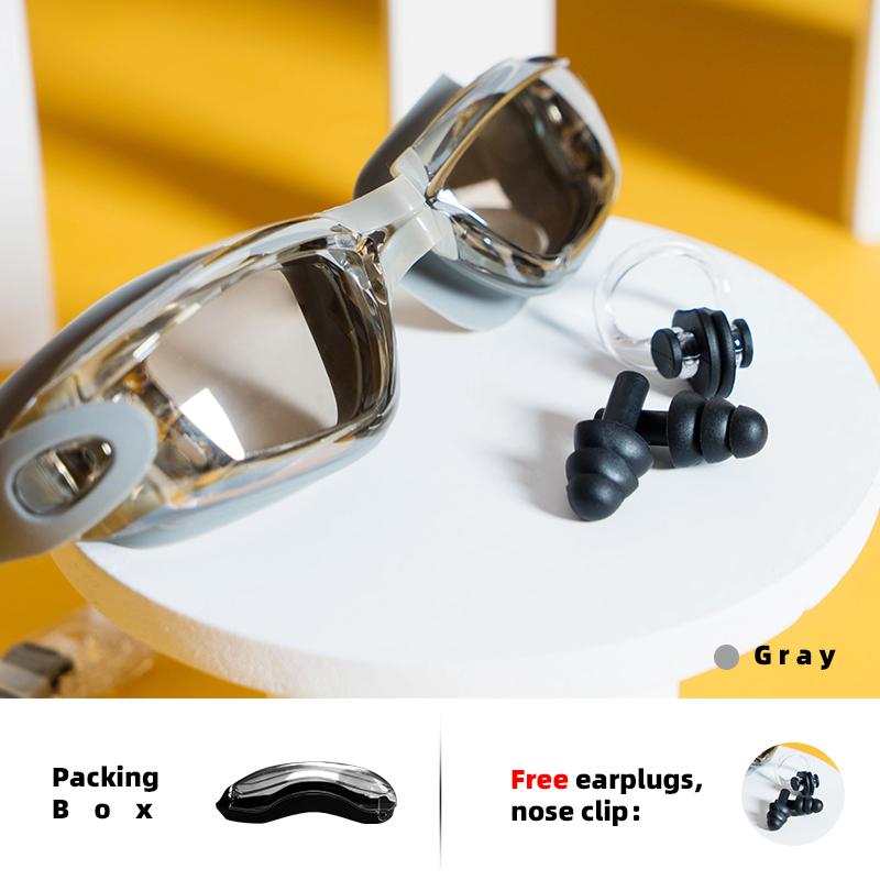 Профессиональные очки для плавания с берушами, зажимом для носа, гальванопокрытием, водонепроницаемые, силикон, для взрослых