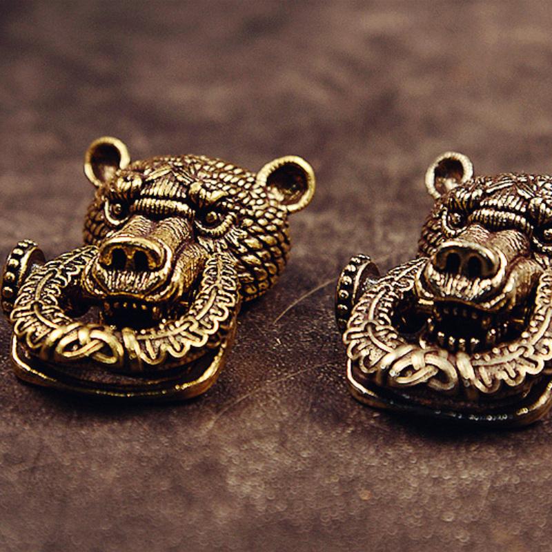Brass Domineering Bear Buckle Car Keychain Creative Retro Chinese Style Male Trend Motorcycle Personality Keychain Circle
