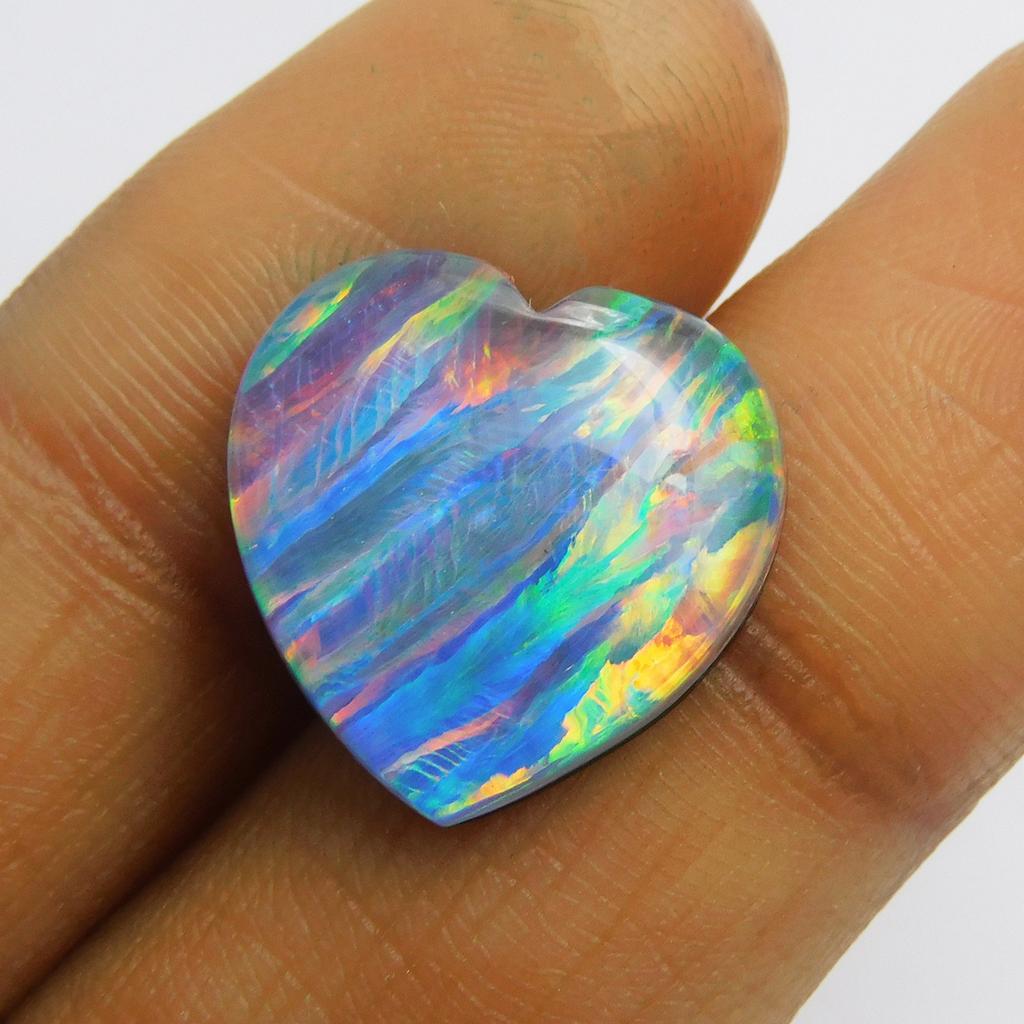 Lab-Created Opal Loose Gemstone Heart Shape Doublet 9.05 ct for Jewelry Making and Gem Collections