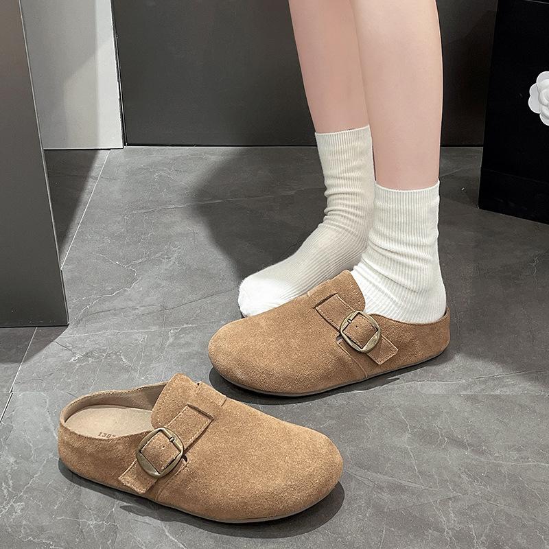 Мягкая кожаная сумка голова полушлепанцы детские 2025 носить нескользящая мягкая подошва ретро мягкая подошва плоская подошва мюли женская обувь