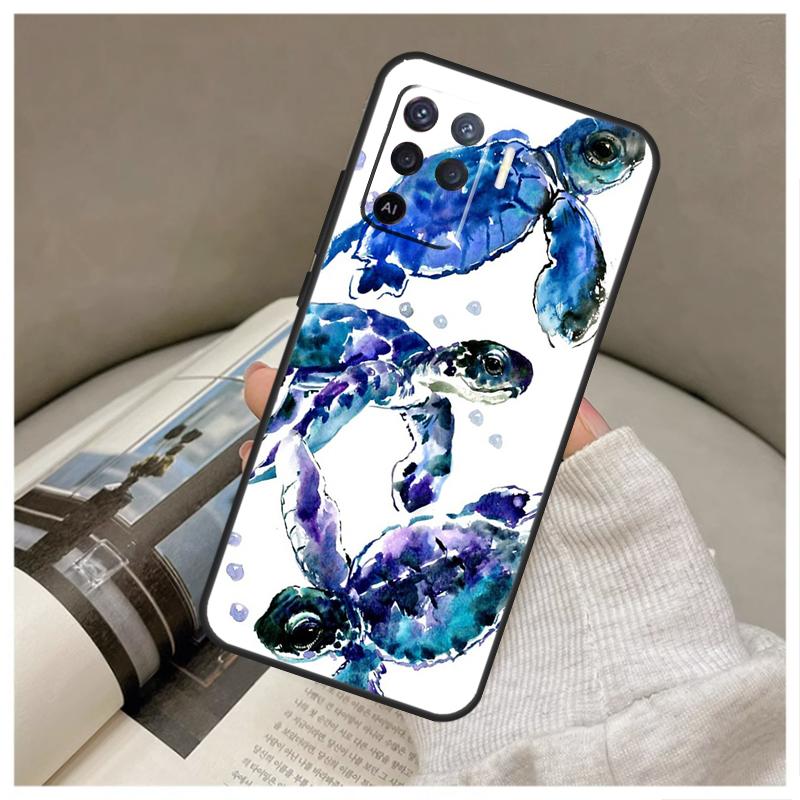Swimming Freshwater Sea Turtles For OPPO A15 A16 A17 A74 A94 A58 A78 A98 A76 A96 A77 A5 A9 A52 A72 A79 A53S A54S A57S Case