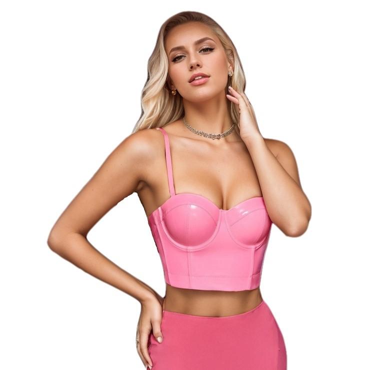 Rose Beauty A Solid Leather Look Бюстье Корсет Топ Crop