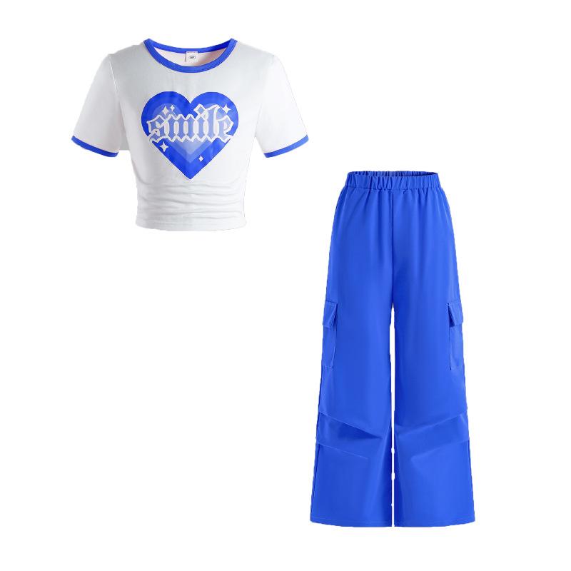 Комплект модной одежды для девочек, летняя детская рубашка с короткими рукавами и повседневными брюками, два комплекта