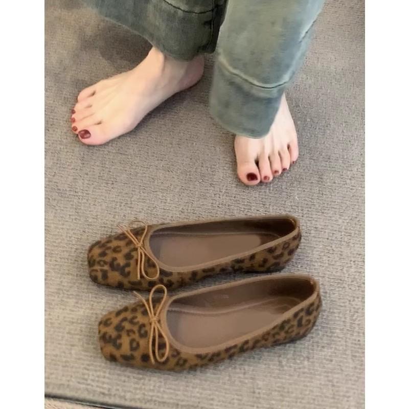 Версия из коровьей кожи~ натуральная кожа французский ретро бант леопардовый принт туфли-балетки с открытым вырезом женские туфли на одном ремешке туфли бабушки ladyshoes