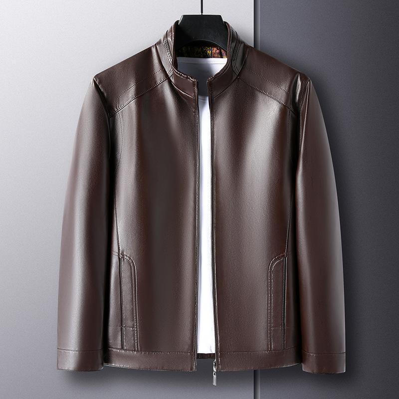 Кожаная куртка мужская осенне-зимняя новая мужская одежда воротник-стойка мягкая кожаная куртка для мужчин среднего возраста свободная и повседневная