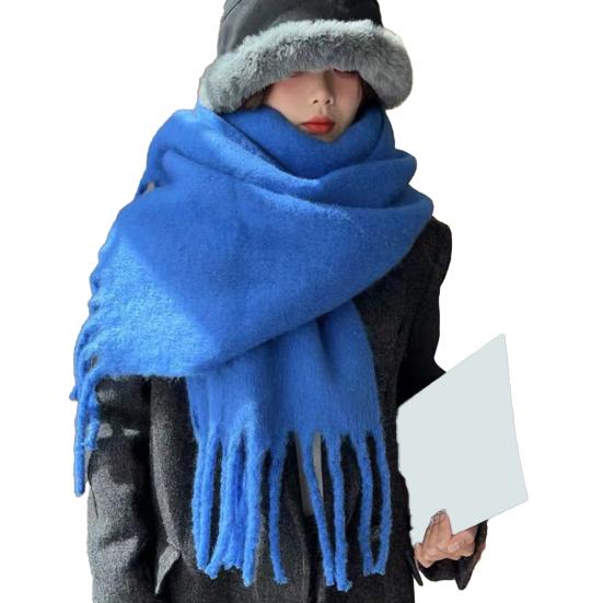 Women Winter Scarf Solid Color Lightweight Soft Warm Scarf with Tassel Trim Cold Weather Imitation Cashmere Scarf