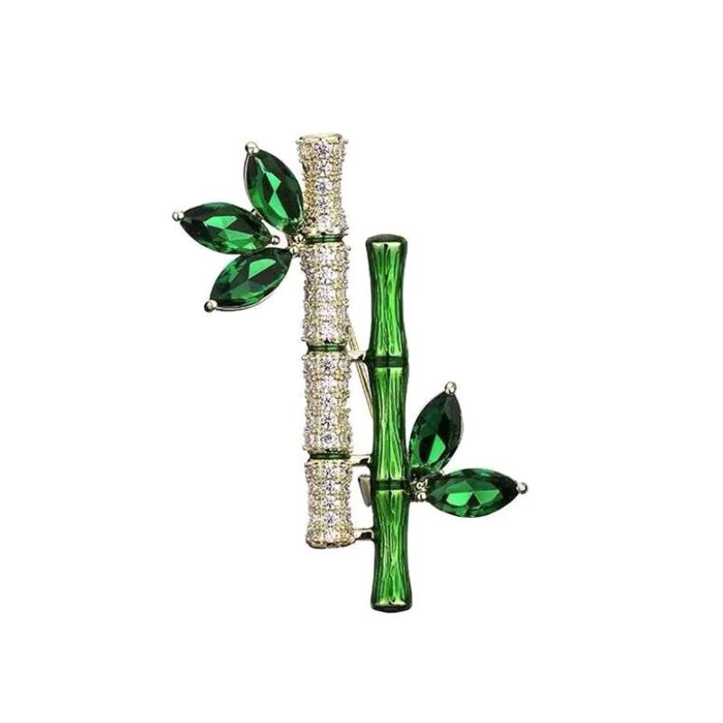 Элегантная брошь в форме зеленого растения в стиле ретро, ​​бамбуковая булавка для женщин, аксессуары для воротника